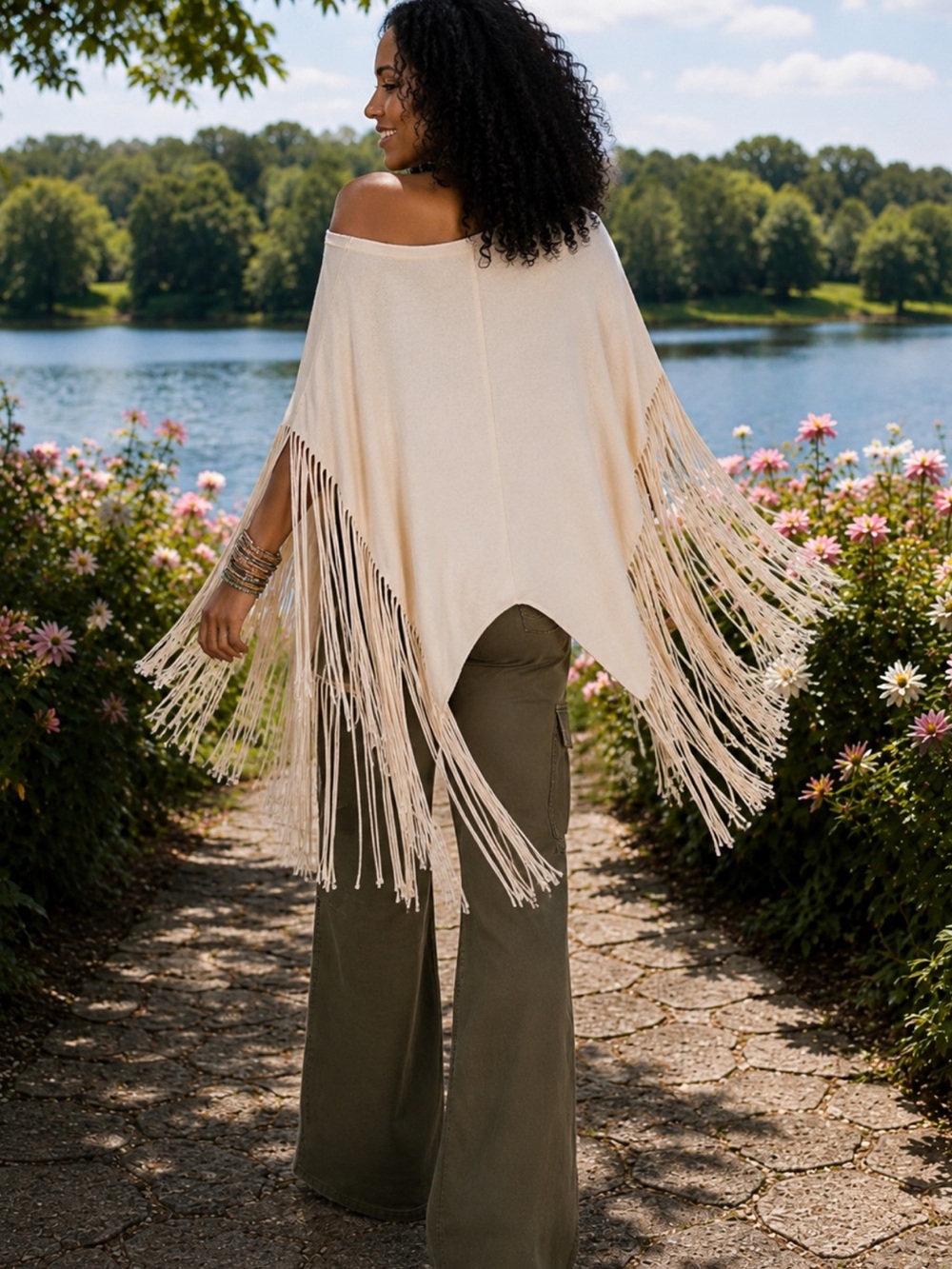 Showstopper Fringe Poncho Top | Boho Western Festival Oversized Tunic - Picture 10 of 12